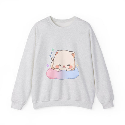 Kawaii Sleeping Cat Sweatshirt, Cozy Cloud Cat Crewneck