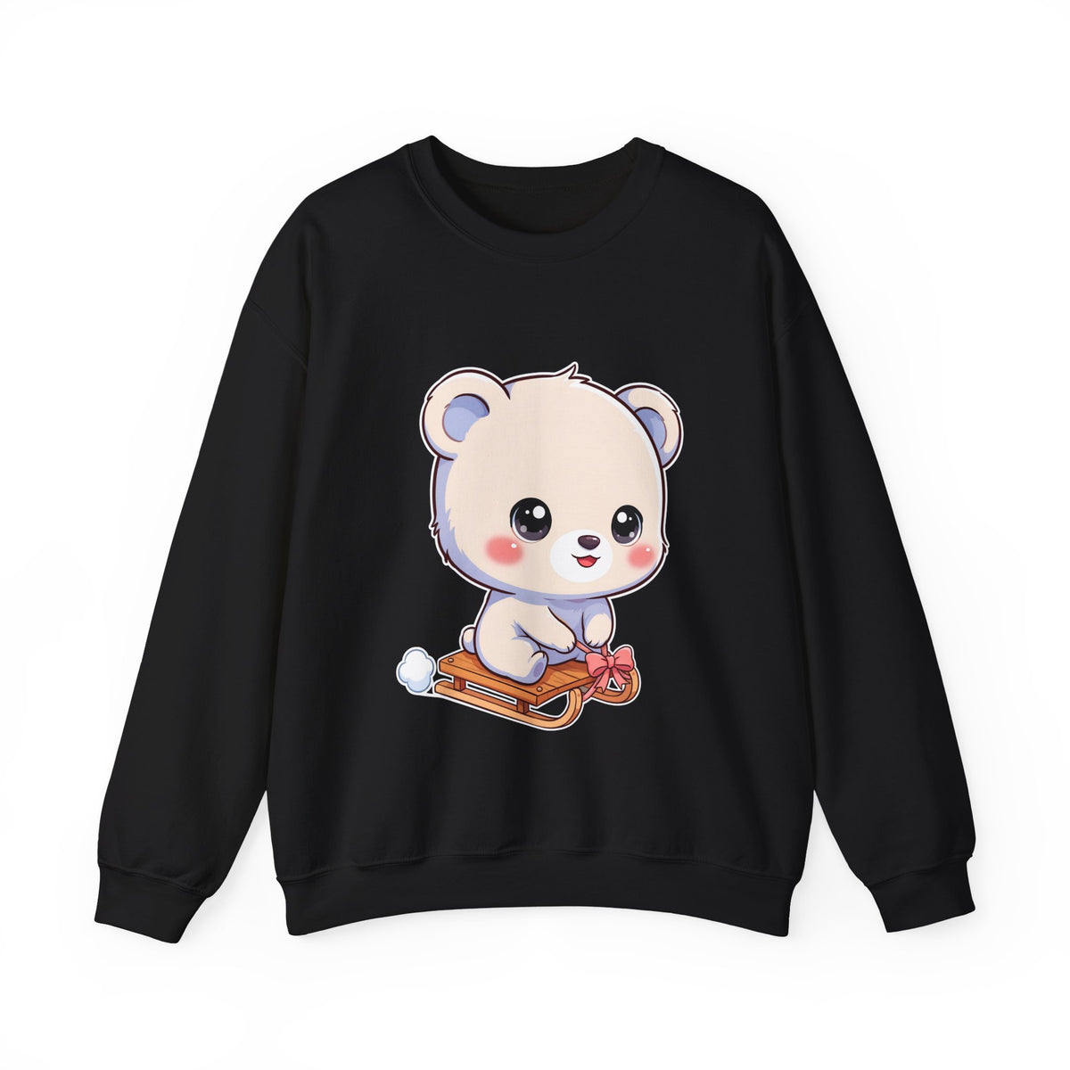 Kawaii Polar Bear Sweatshirt, Cute Sledding Cub Crewneck