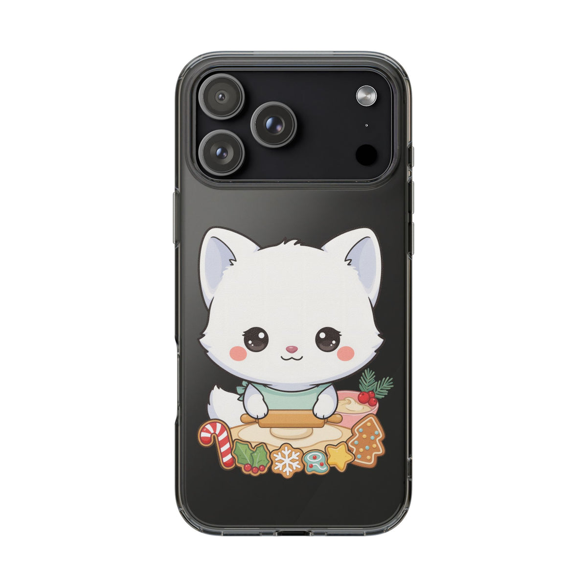 Christmas Fox Clear Phone Case, Kawaii Cookie Baker