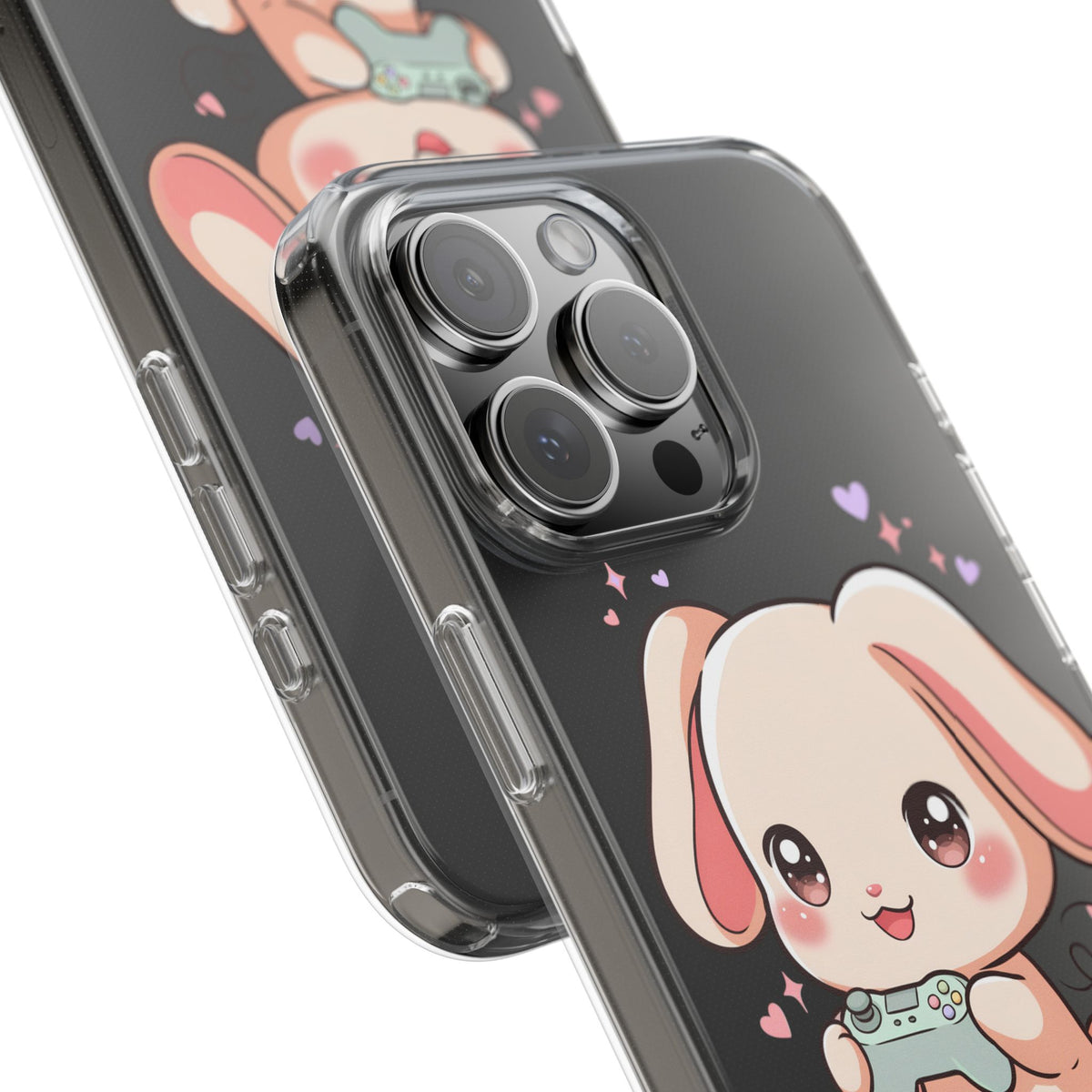 Kawaii Bunny Gamer Clear Impact-Resistant Phone Case