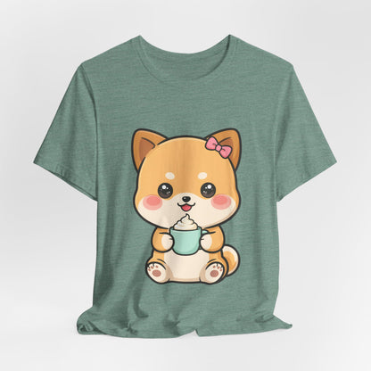 Kawaii Shiba Inu Coffee T-Shirt, Cute Latte Lover Tee