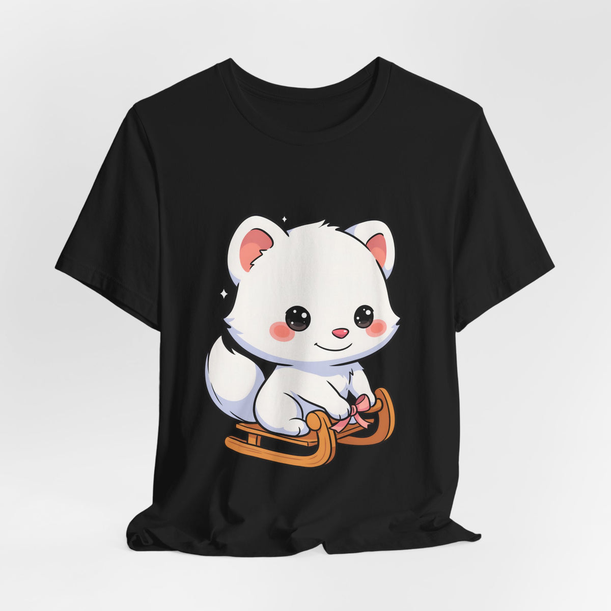 Kawaii Arctic Fox Sledding T-Shirt, Cute Unisex Tee