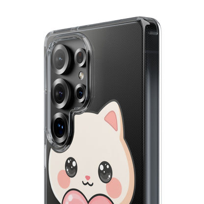 Kawaii Cat Phone Case with Heart, Clear Impact-Resistant