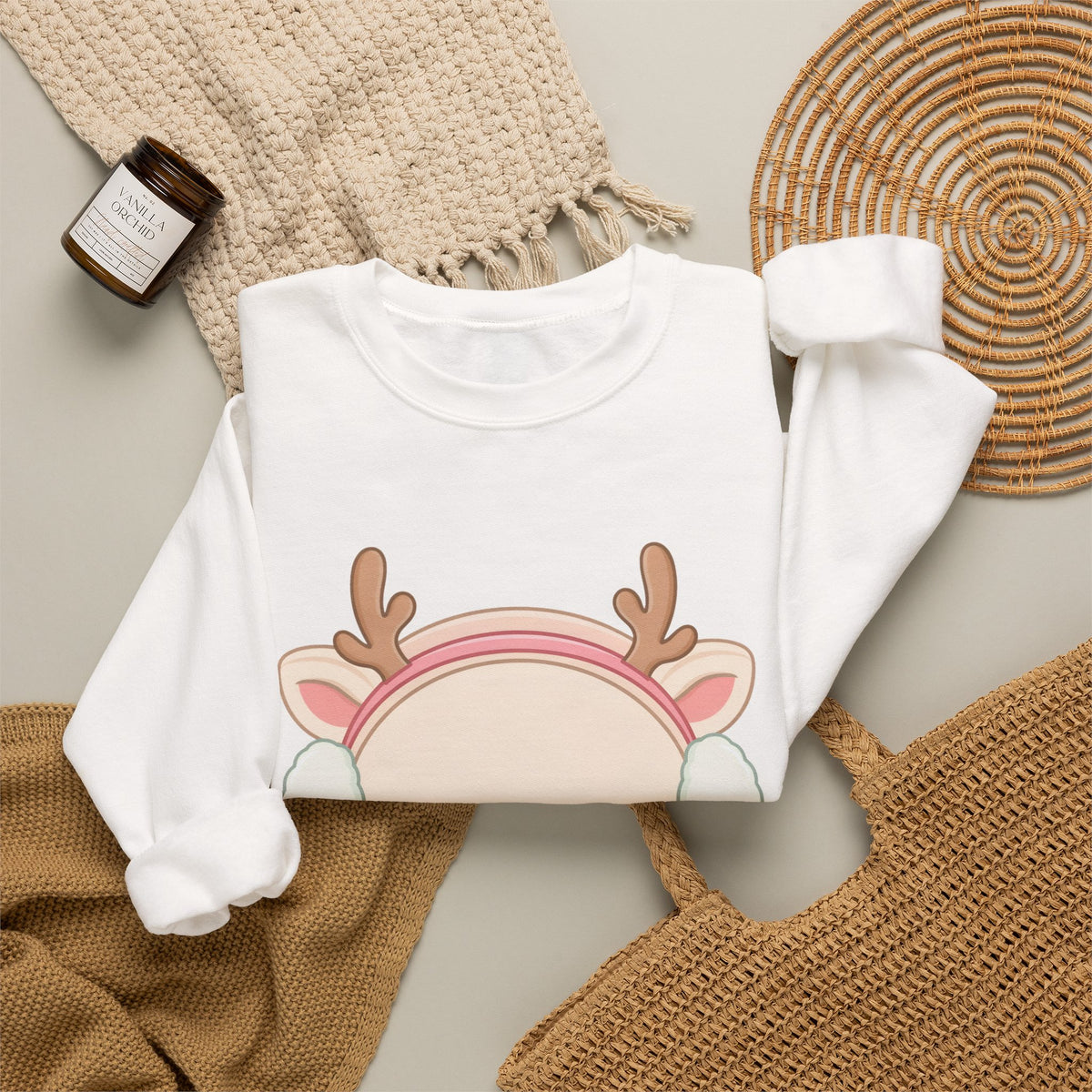 Kawaii Reindeer Sweatshirt, Cute Winter Crewneck