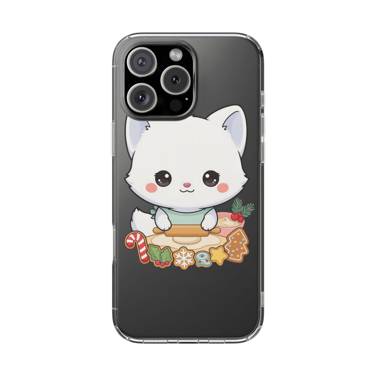 Christmas Fox Clear Phone Case, Kawaii Cookie Baker