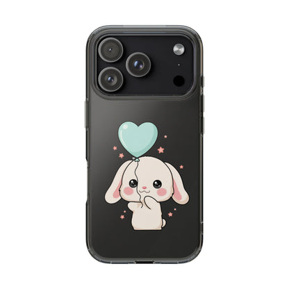 Kawaii Bunny Phone Case with Balloon, Clear Impact-Resistant