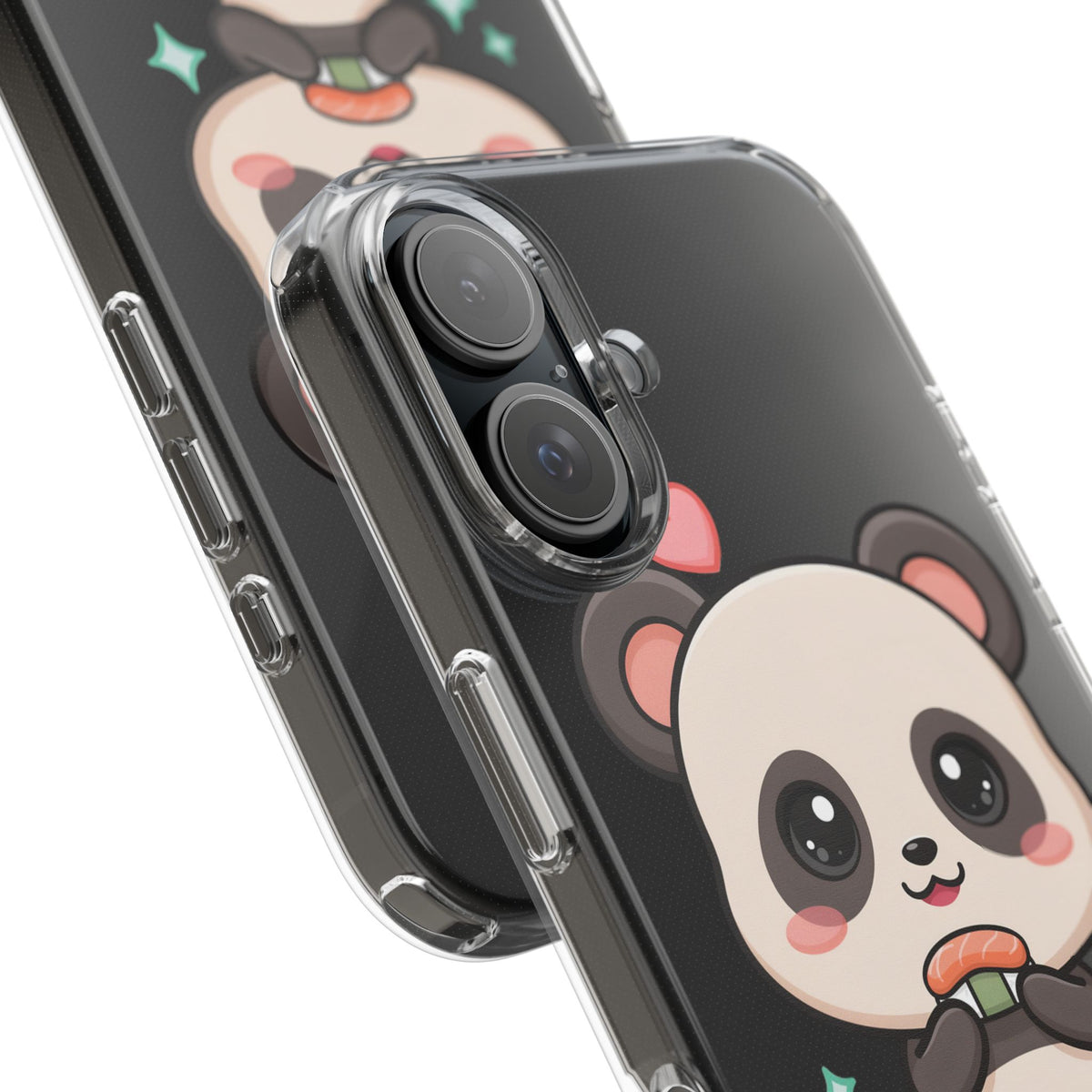 Kawaii Panda Sushi Phone Case, Clear Impact-Resistant Case