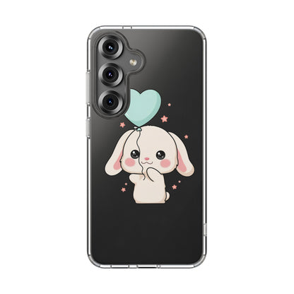 Kawaii Bunny Phone Case with Balloon, Clear Impact-Resistant