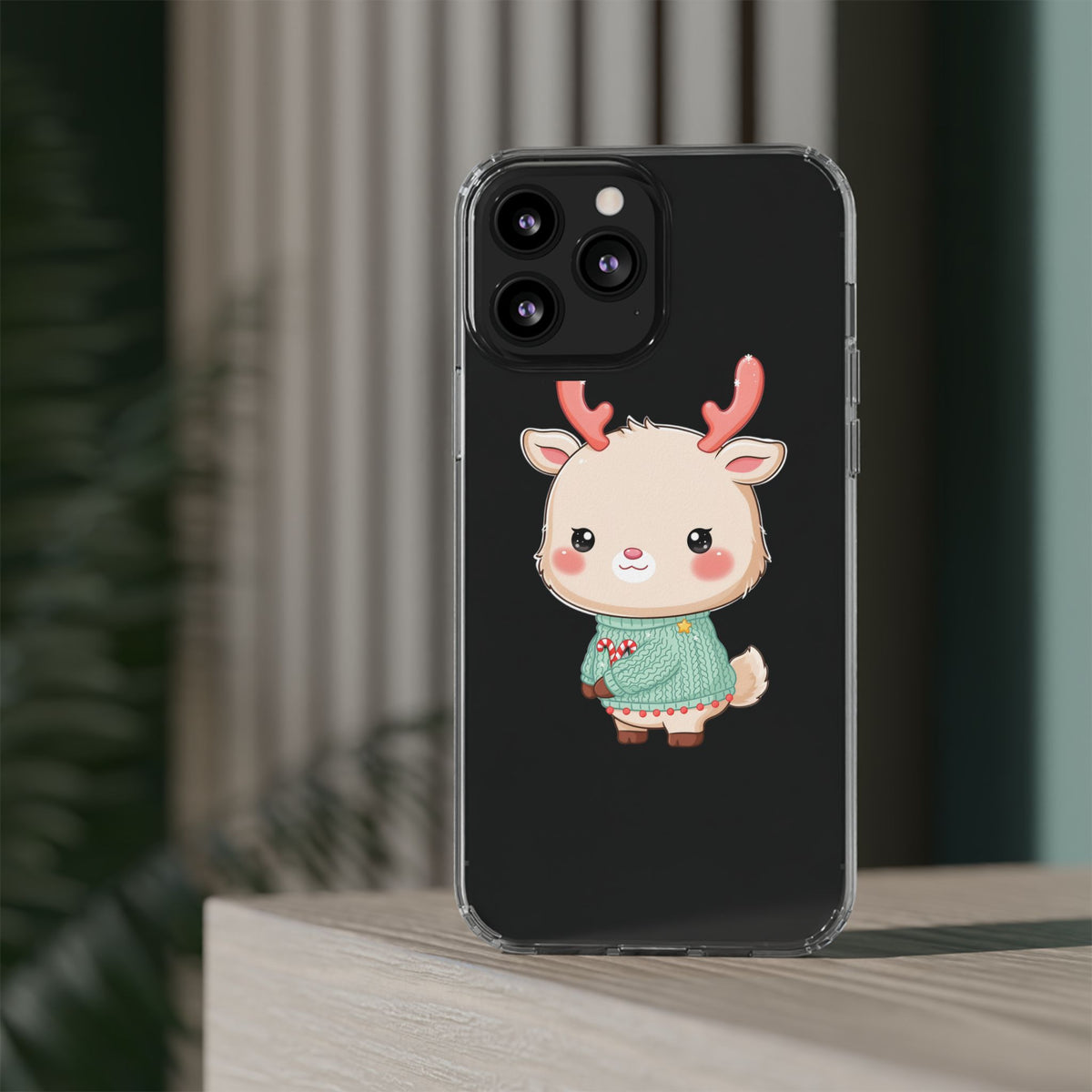 Kawaii Reindeer Clear Impact-Resistant Phone Case