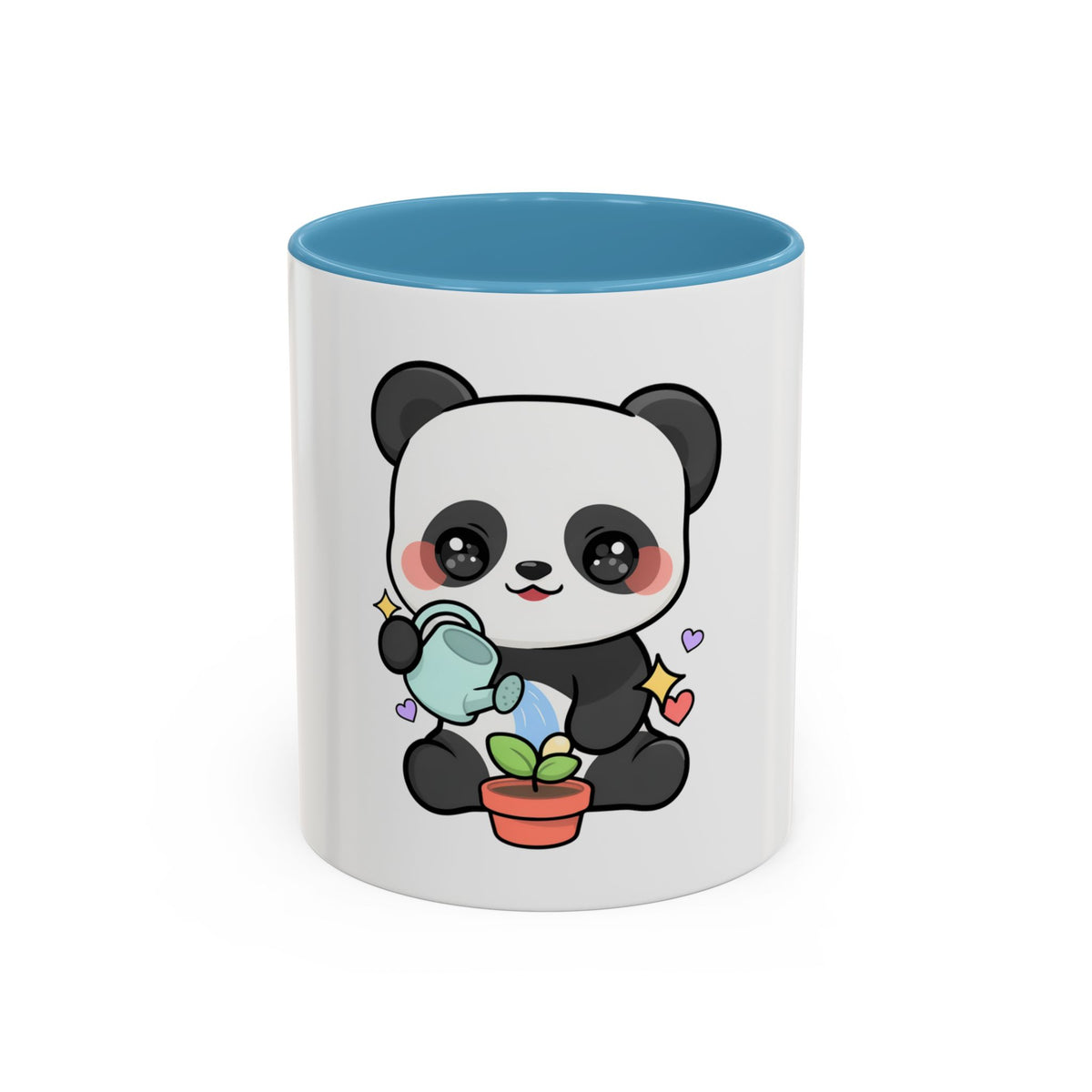 Kawaii Panda Accent Coffee Mug, Cute Plant Lover Gift