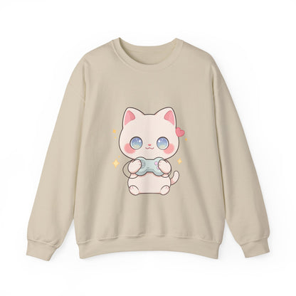 Kawaii Gamer Cat Sweatshirt for Cozy Gaming Nights