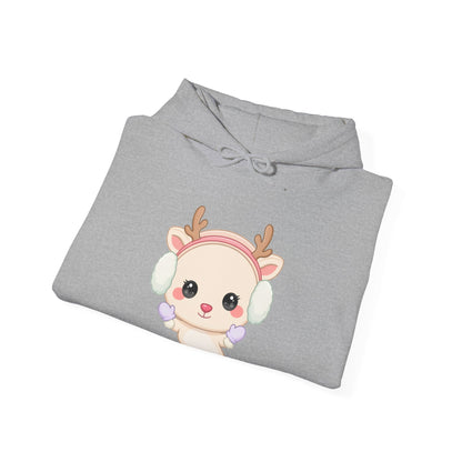 Kawaii Reindeer Hoodie, Cozy Cute Winter Sweatshirt