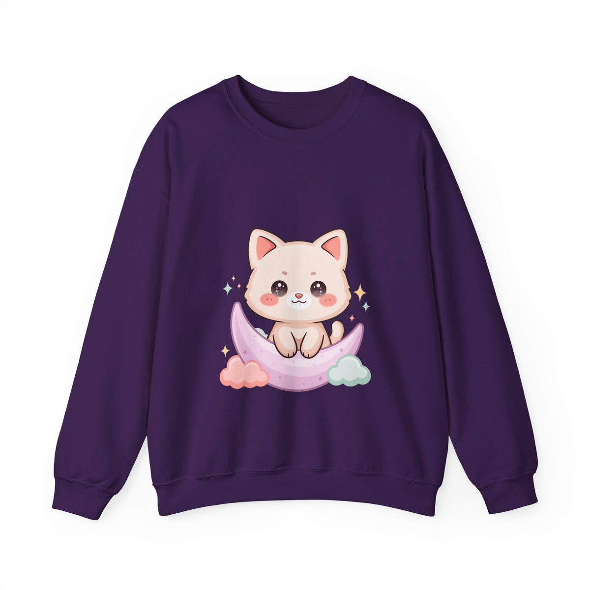 Kawaii Cat Sweatshirt, Cute Crescent Moon Kitten
