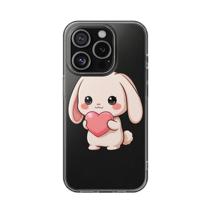 Kawaii Bunny Clear Phone Case with Heart