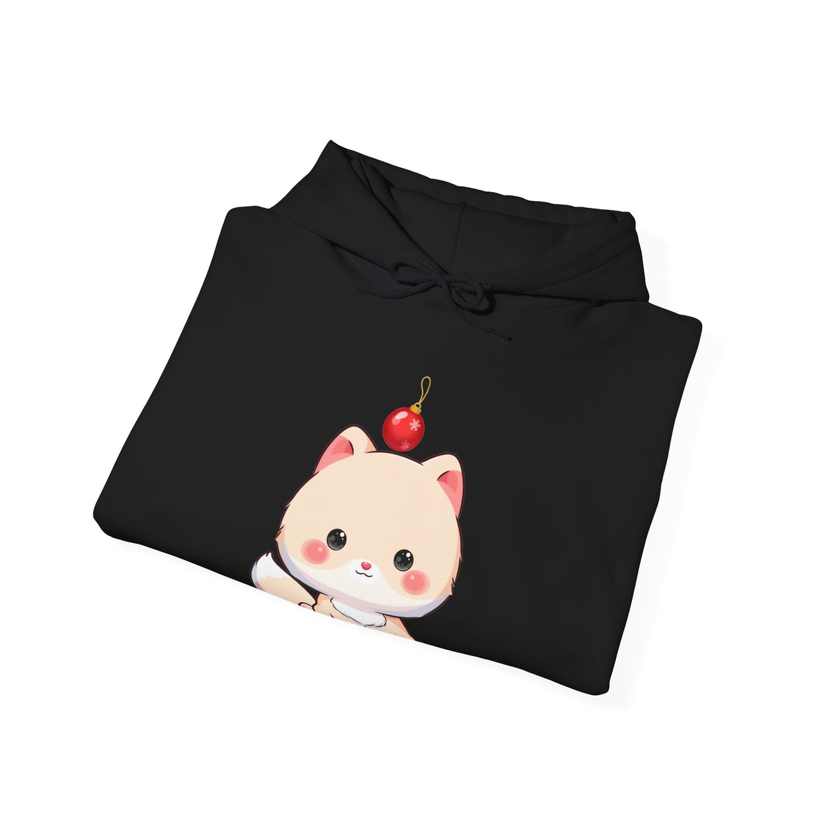 Kawaii Arctic Fox Christmas Hoodie, Unisex Heavy Blend