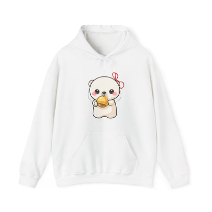Kawaii Polar Bear Hoodie, Cute Jingle Bell Sweatshirt