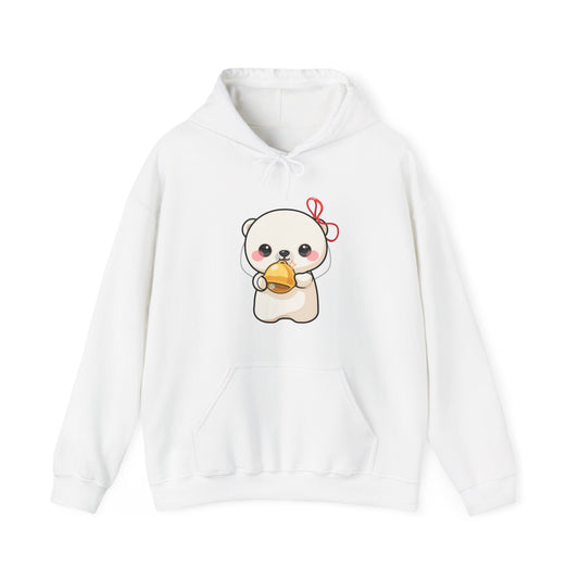 Kawaii Polar Bear Hoodie, Cute Jingle Bell Sweatshirt