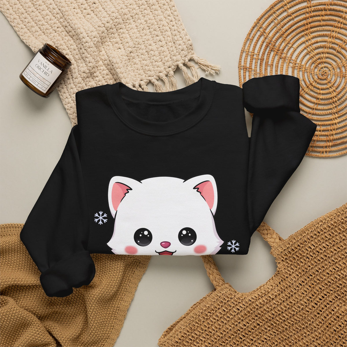 Kawaii Arctic Fox Sweatshirt, Cute Winter Animal Crewneck