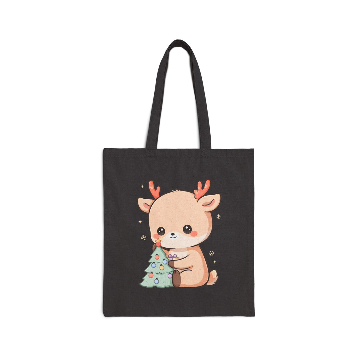 Kawaii Reindeer Christmas Tree Cotton Canvas Tote Bag