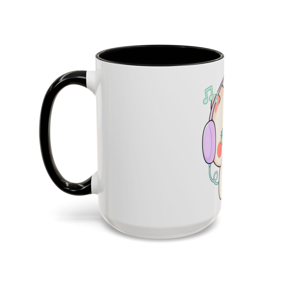 Kawaii Cat Coffee Mug, Music Lover Accent Ceramic Mug