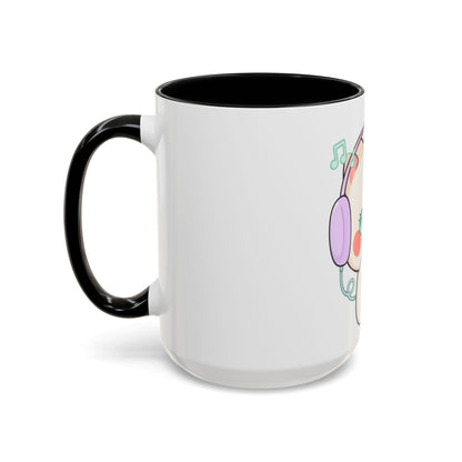 Kawaii Cat Coffee Mug, Music Lover Accent Ceramic Mug