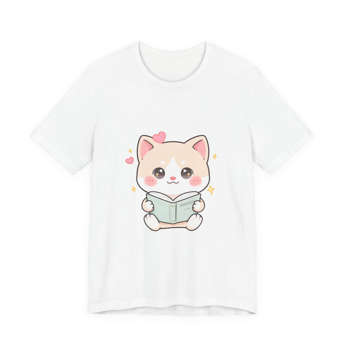 Kawaii Reading Cat T-Shirt for Book Lovers