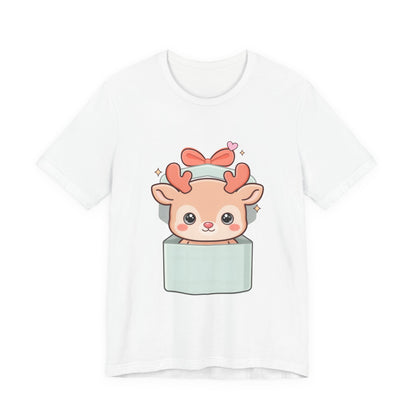 Kawaii Reindeer T-Shirt – Cute Gift Box Christmas Tee