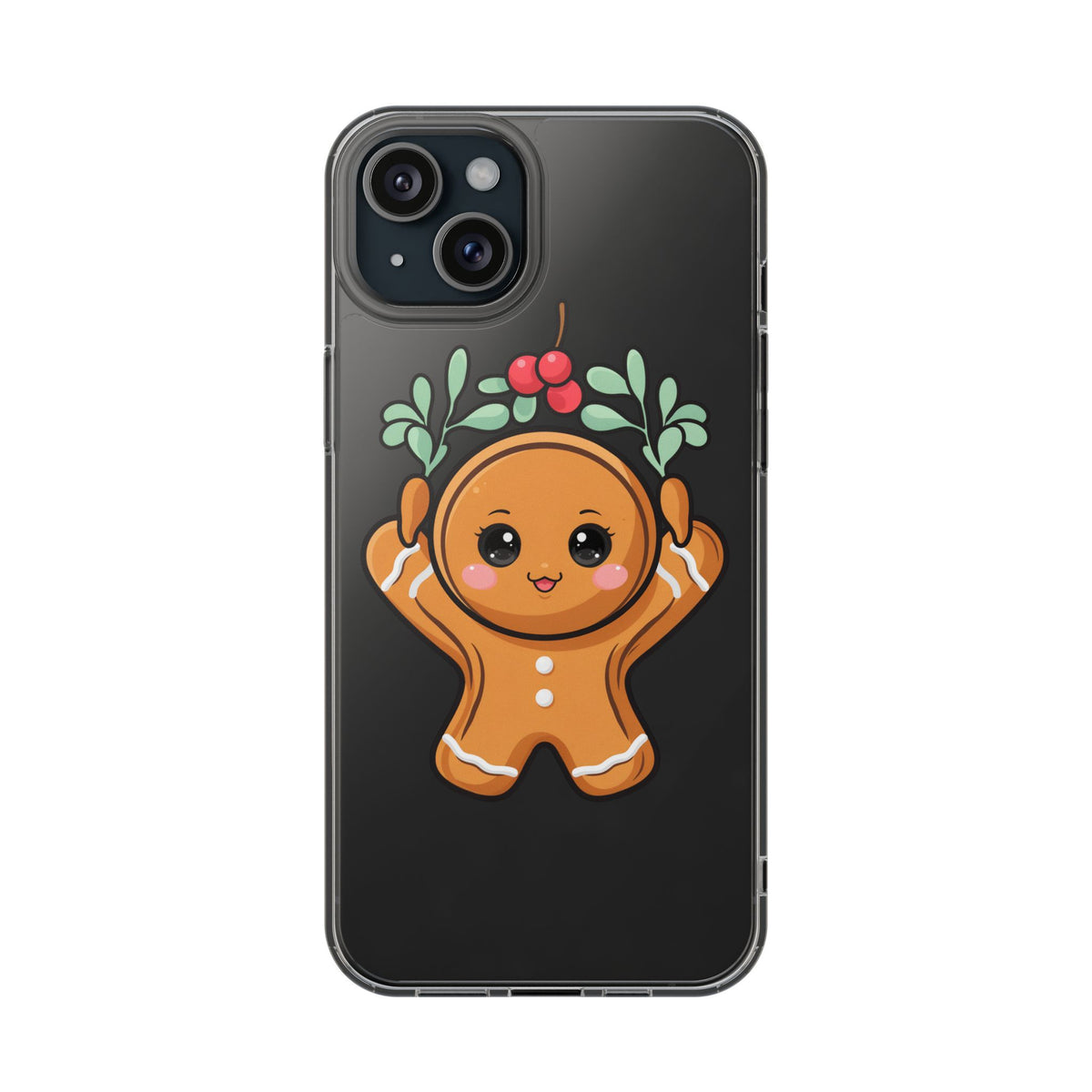 Kawaii Gingerbread Phone Case with Mistletoe Cheer