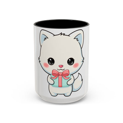 Kawaii Arctic Fox Gift Mug, Cute Holiday Accent Coffee Mug