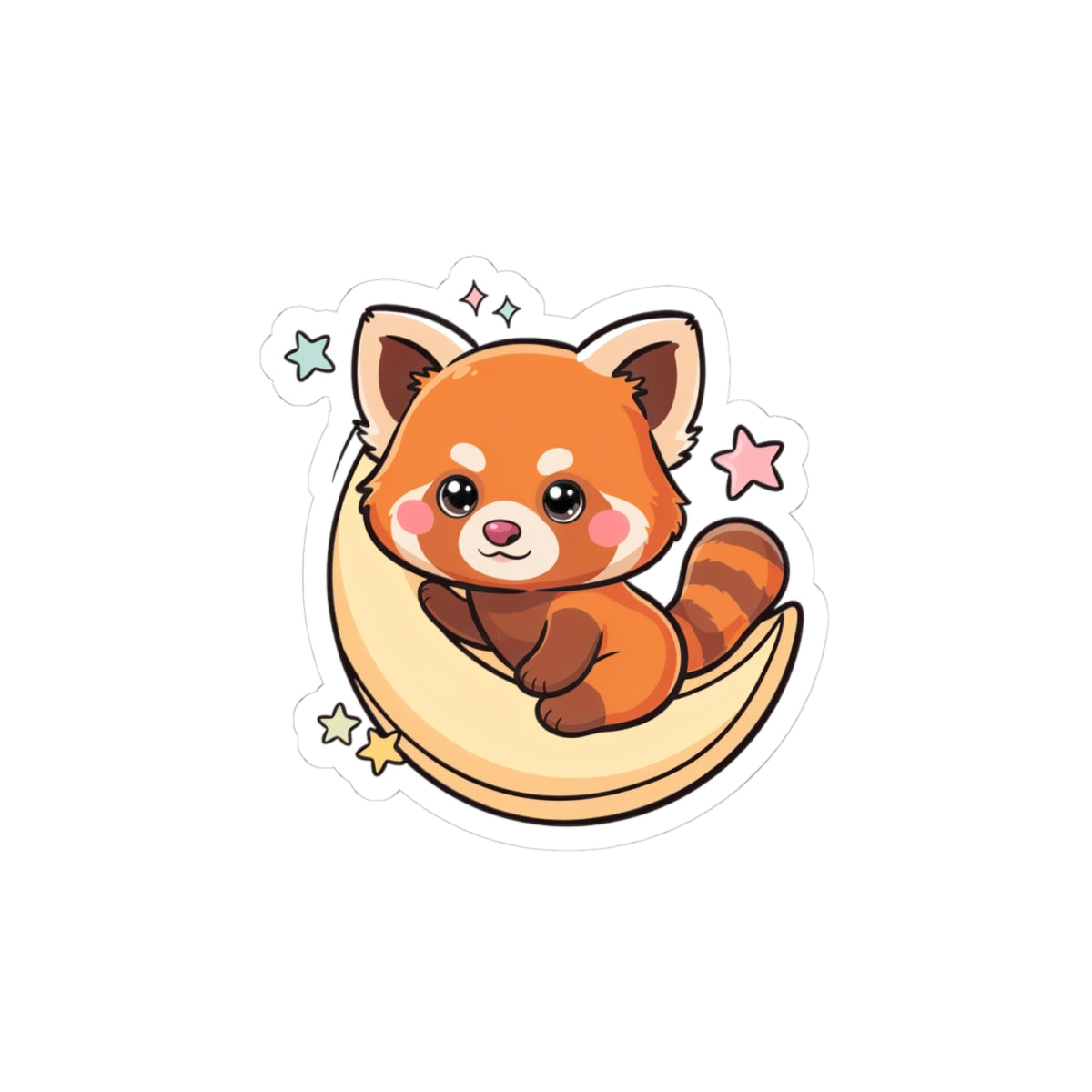 Red Panda Moon Sticker, Cute Kawaii Kiss-Cut Vinyl