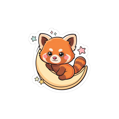 Red Panda Moon Sticker, Cute Kawaii Kiss-Cut Vinyl