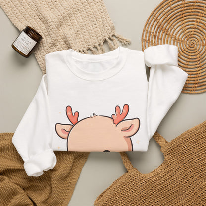 Kawaii Christmas Reindeer Sweatshirt, Cute Holiday Crewneck