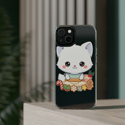 Christmas Fox Clear Phone Case, Kawaii Cookie Baker