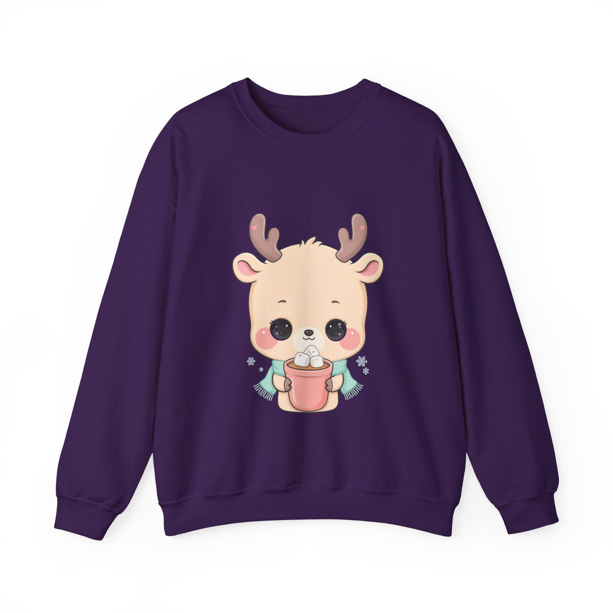 Kawaii Reindeer Sweatshirt, Cute Hot Cocoa Holiday Crewneck