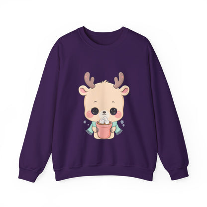 Kawaii Reindeer Sweatshirt, Cute Hot Cocoa Holiday Crewneck