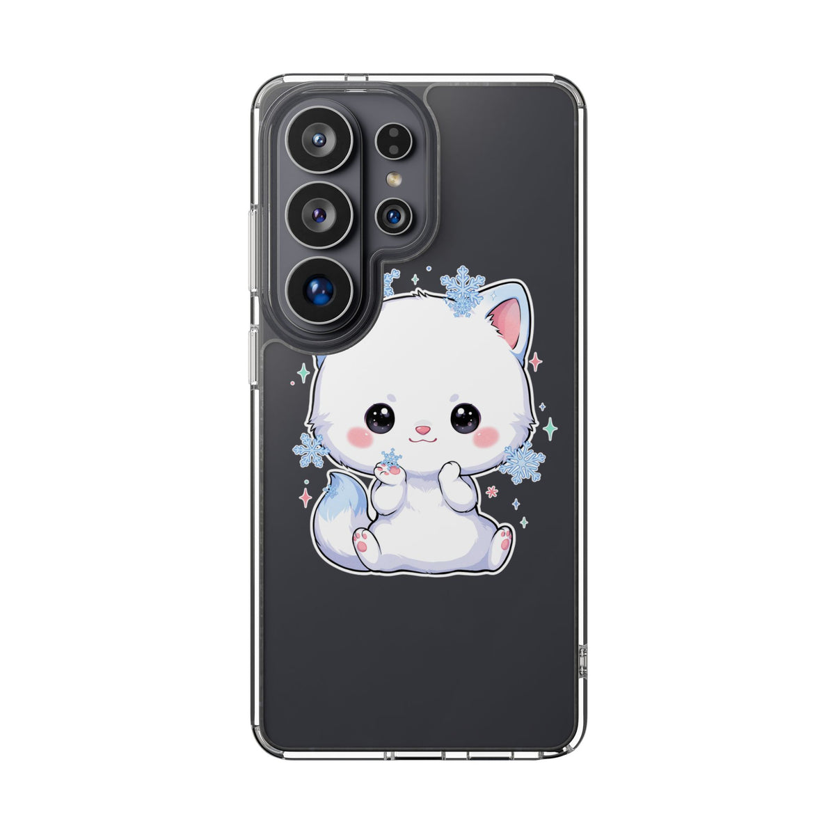 Kawaii Arctic Fox Phone Case, Cute Snowflake Clear Case