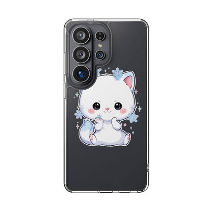 Kawaii Arctic Fox Phone Case, Cute Snowflake Clear Case