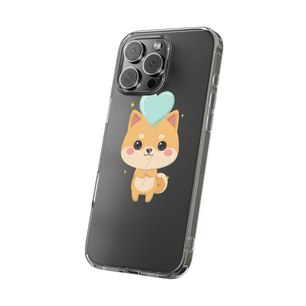 Kawaii Shiba Inu Clear Phone Case with Heart Balloon