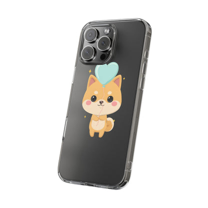 Kawaii Shiba Inu Clear Phone Case with Heart Balloon
