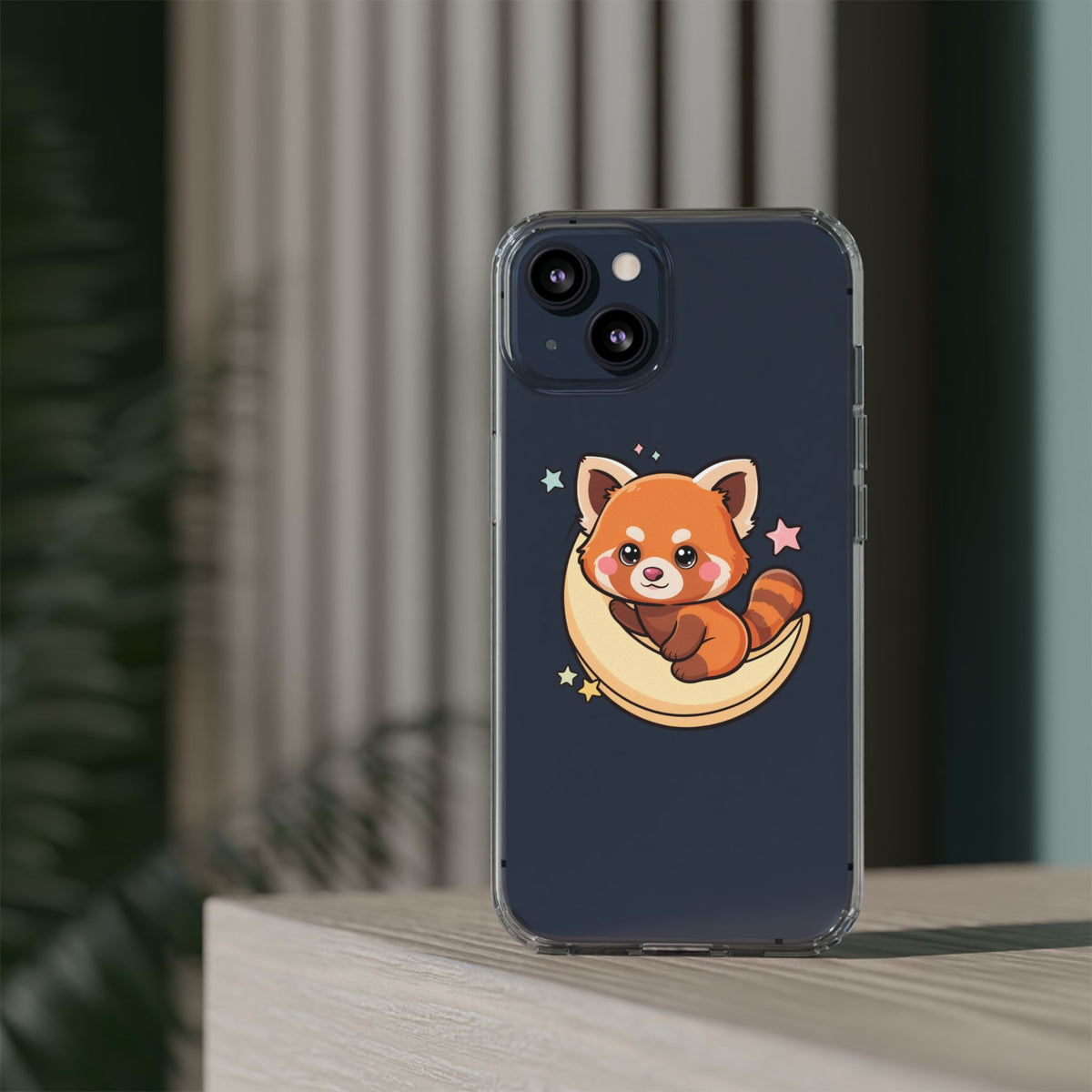 Red Panda Phone Case, Kawaii Moon Companion