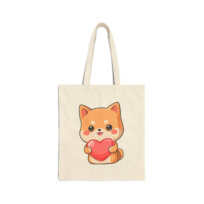 Shiba Inu Valentine Tote Bag, Cute Kawaii Heart Gift