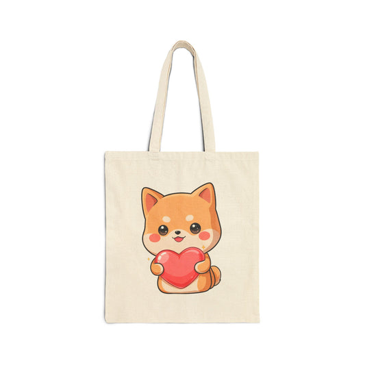 Shiba Inu Valentine Tote Bag, Cute Kawaii Heart Gift