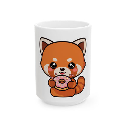 Red Panda Donut Mug, Cute Kawaii Ceramic Coffee Cup