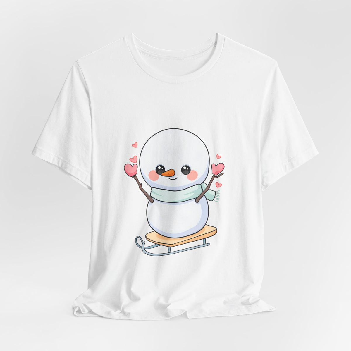 Kawaii Snowman T-Shirt, Cute Winter Sledding Tee