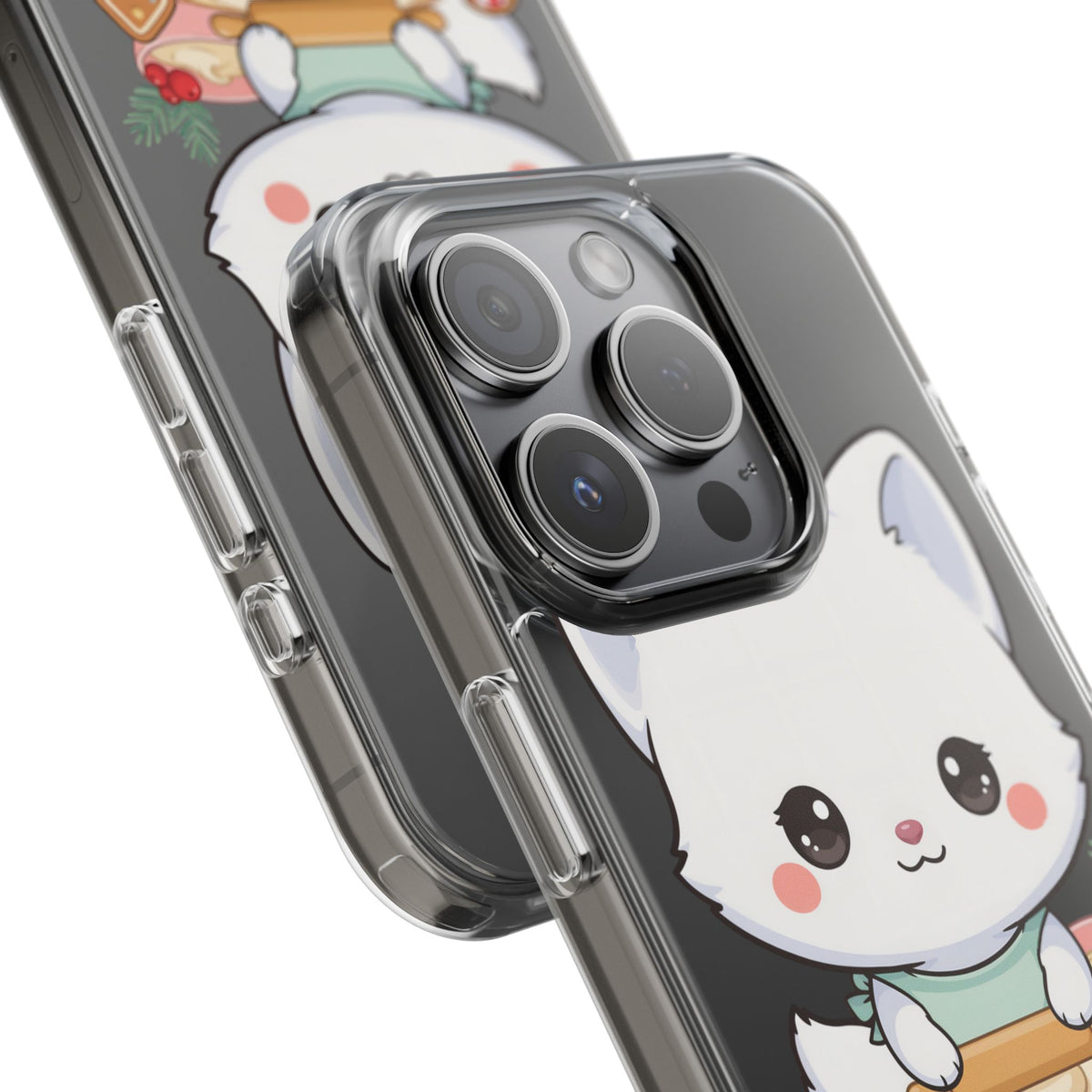 Christmas Fox Clear Phone Case, Kawaii Cookie Baker