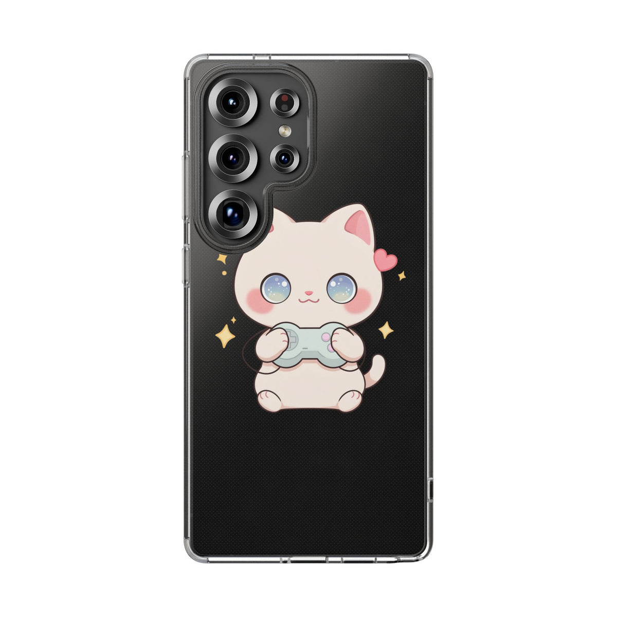 Kawaii Gamer Cat Clear Phone Case for Gaming Fans