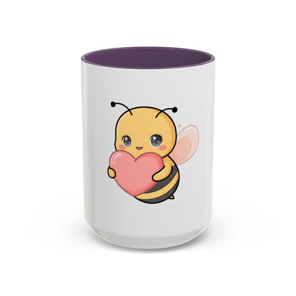 Kawaii Bee Accent Coffee Mug with Pink Heart