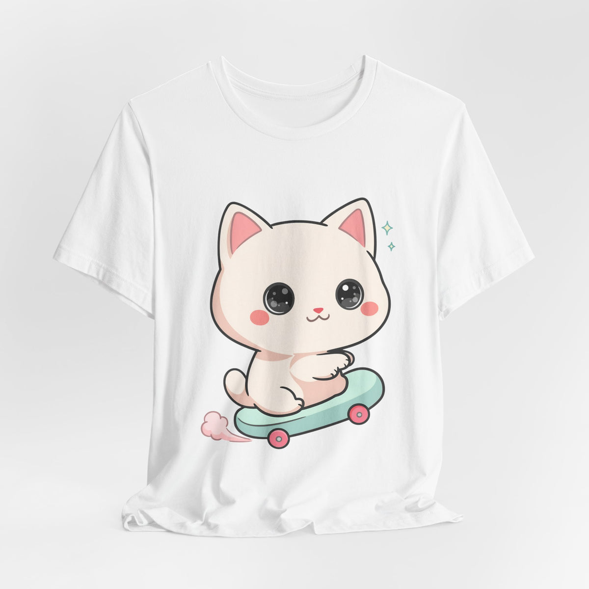 Kawaii Skateboarding Cat T-Shirt – Cute Chibi Kitty Tee