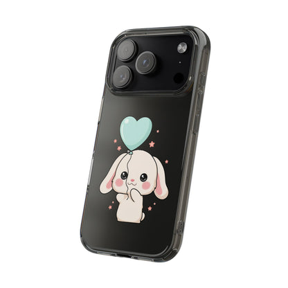 Kawaii Bunny Phone Case with Balloon, Clear Impact-Resistant