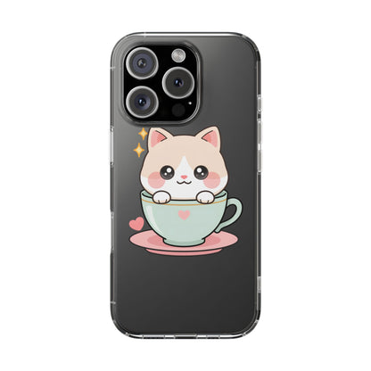 Kawaii Cat Phone Case, Cute Teacup Kitty Gift